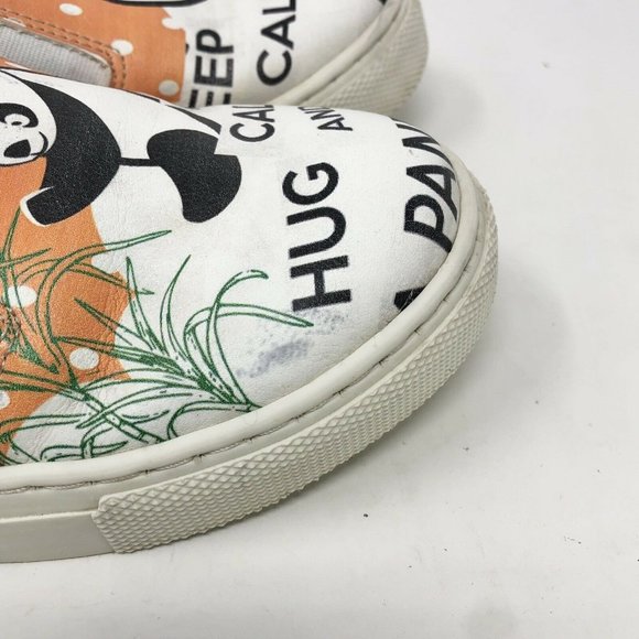 GOBY Girls Keep Calm Hug a Panda Slip On Shoes Flats Orange Size 35 Vegan - Picture 9 of 9